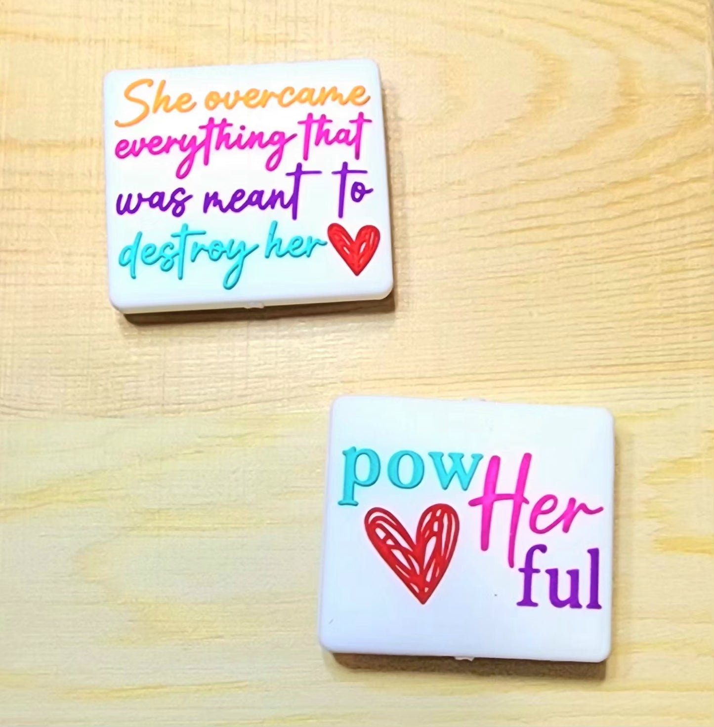 PowHerFul & She Overcame Everything That Was Meant to Destroy Her Double-Sided Silicone Focal Bead