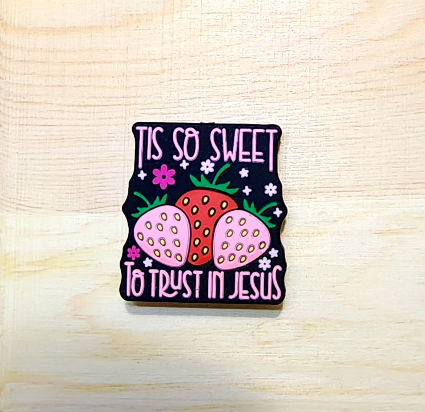 Tis so sweet to trust in Jesus - strawberry focal bead - silicone focal bead - A462