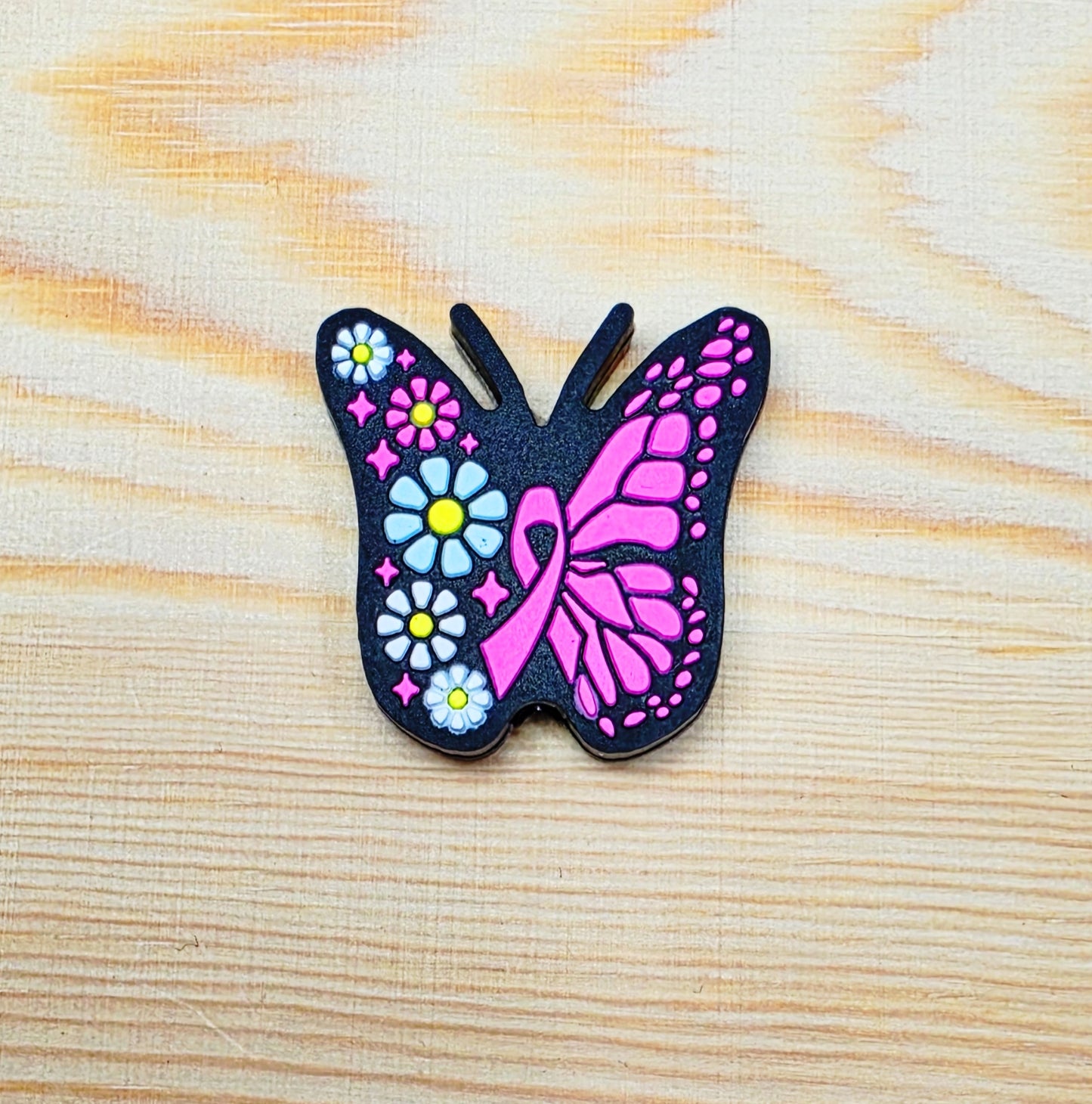 Butterfly pink ribbon awareness silicone focal bead - A168