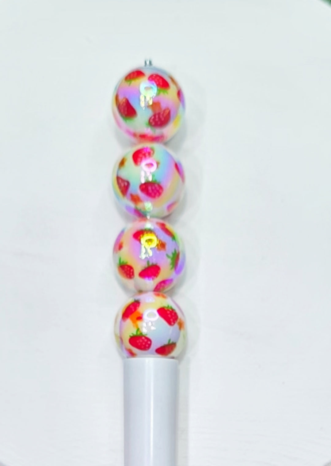 16mm Strawberry Print Acrylic Beads – 5 Piece Pack | Cute Fruit Beads