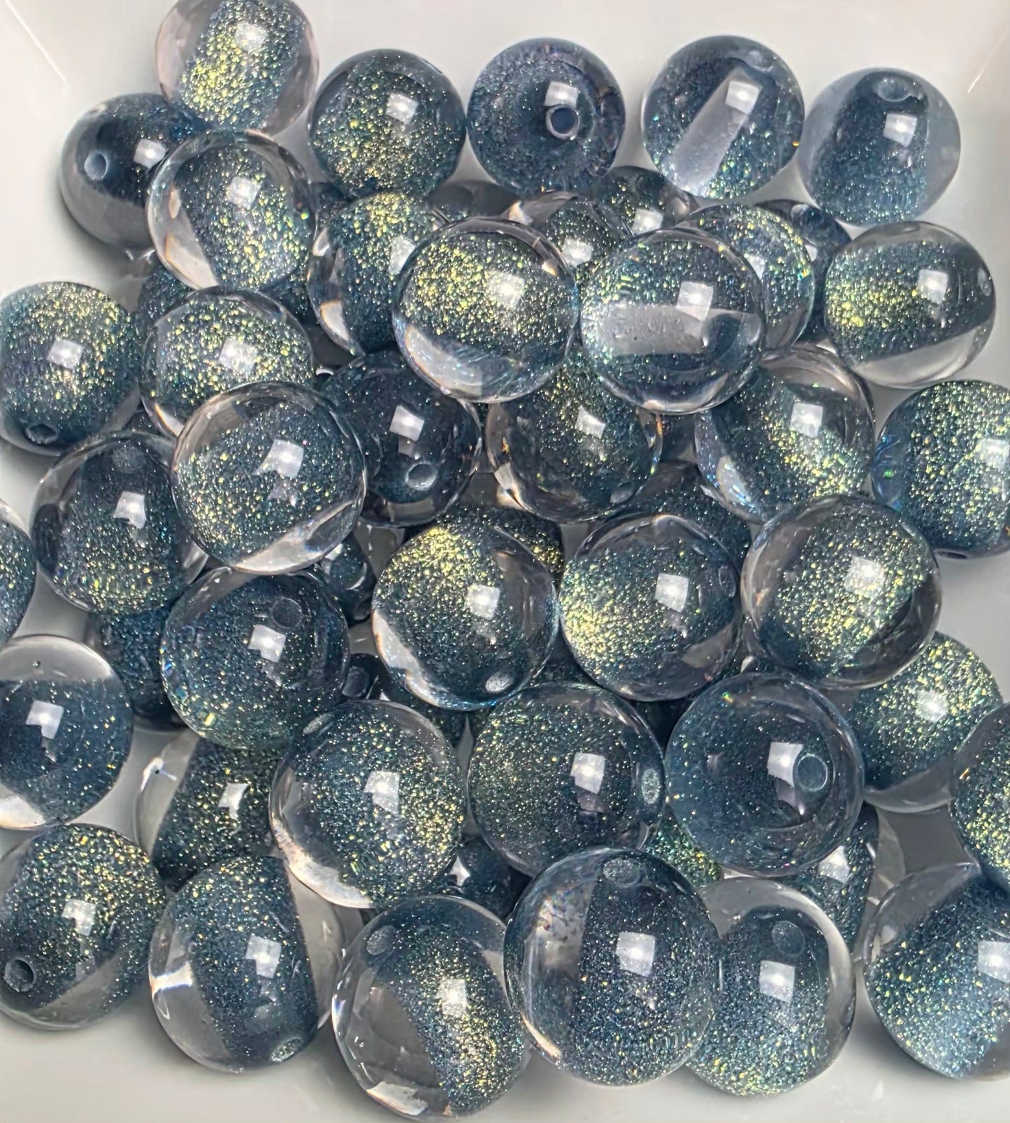 Dusty Blue Glitter Shimmer Acrylic Beads – 16mm – 10 Pack
