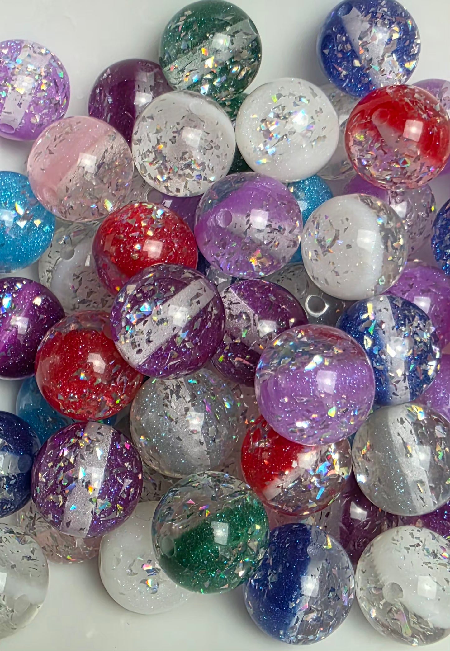 Multicolor Holographic Flake Acrylic Bead Mix – 16mm – 10 Pack