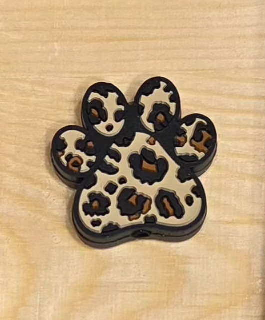 Leopard print dog paw silicone focal bead A224b