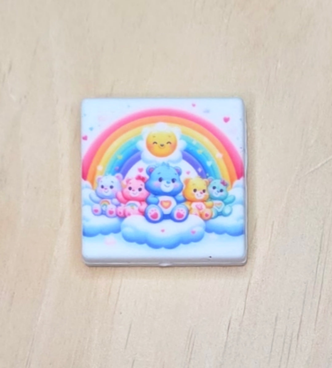 Bears that care with rainbow printed silicone focal bead A211B