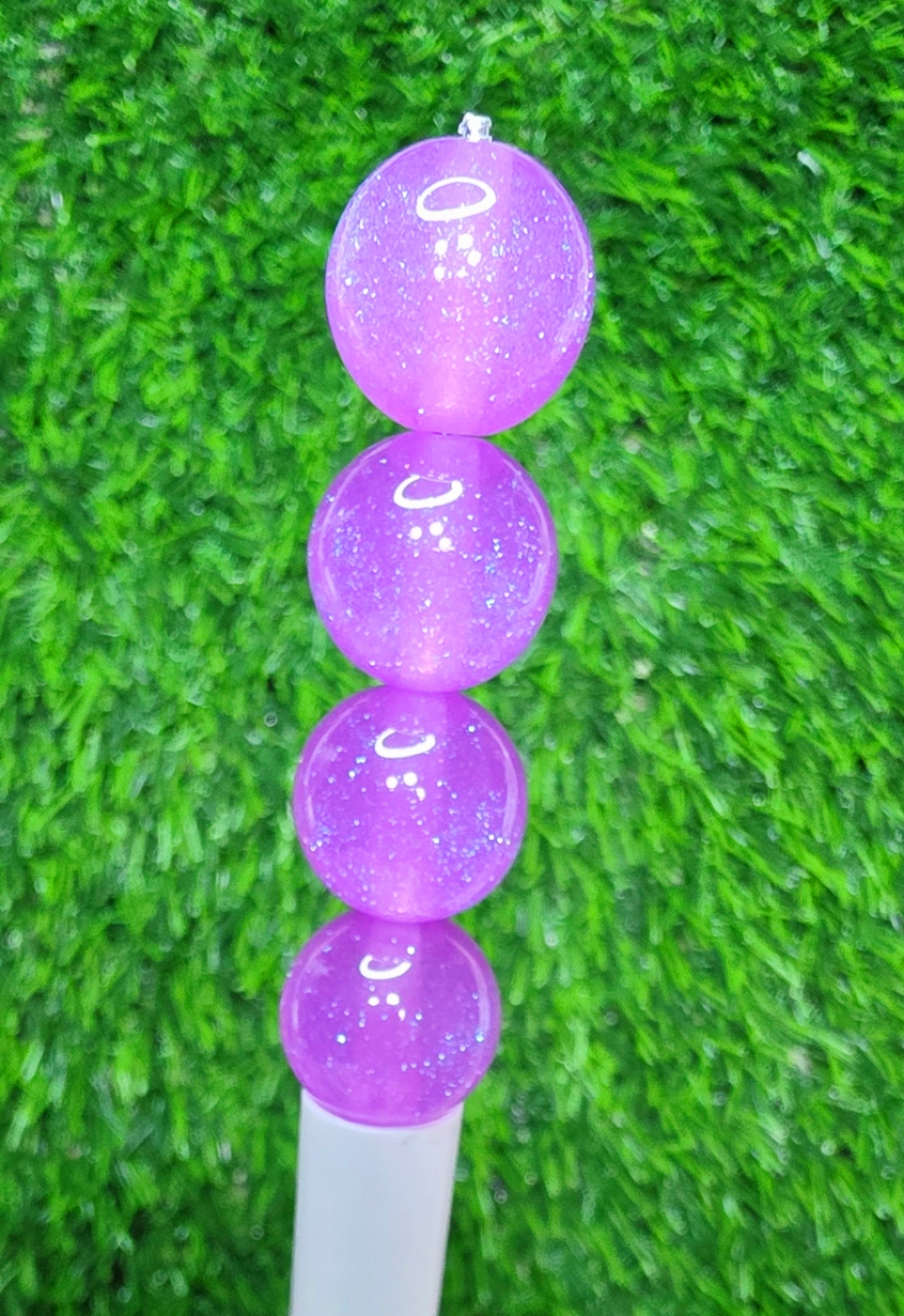 Purple 16mm glow in the dark glitter acrylic beads