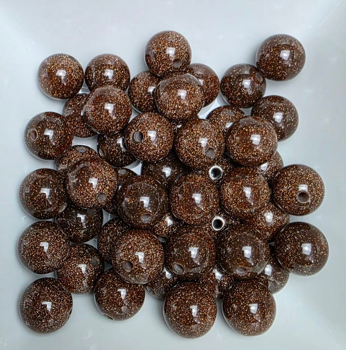 Brown Glitter Acrylic Beads – 16mm – 5 Pack