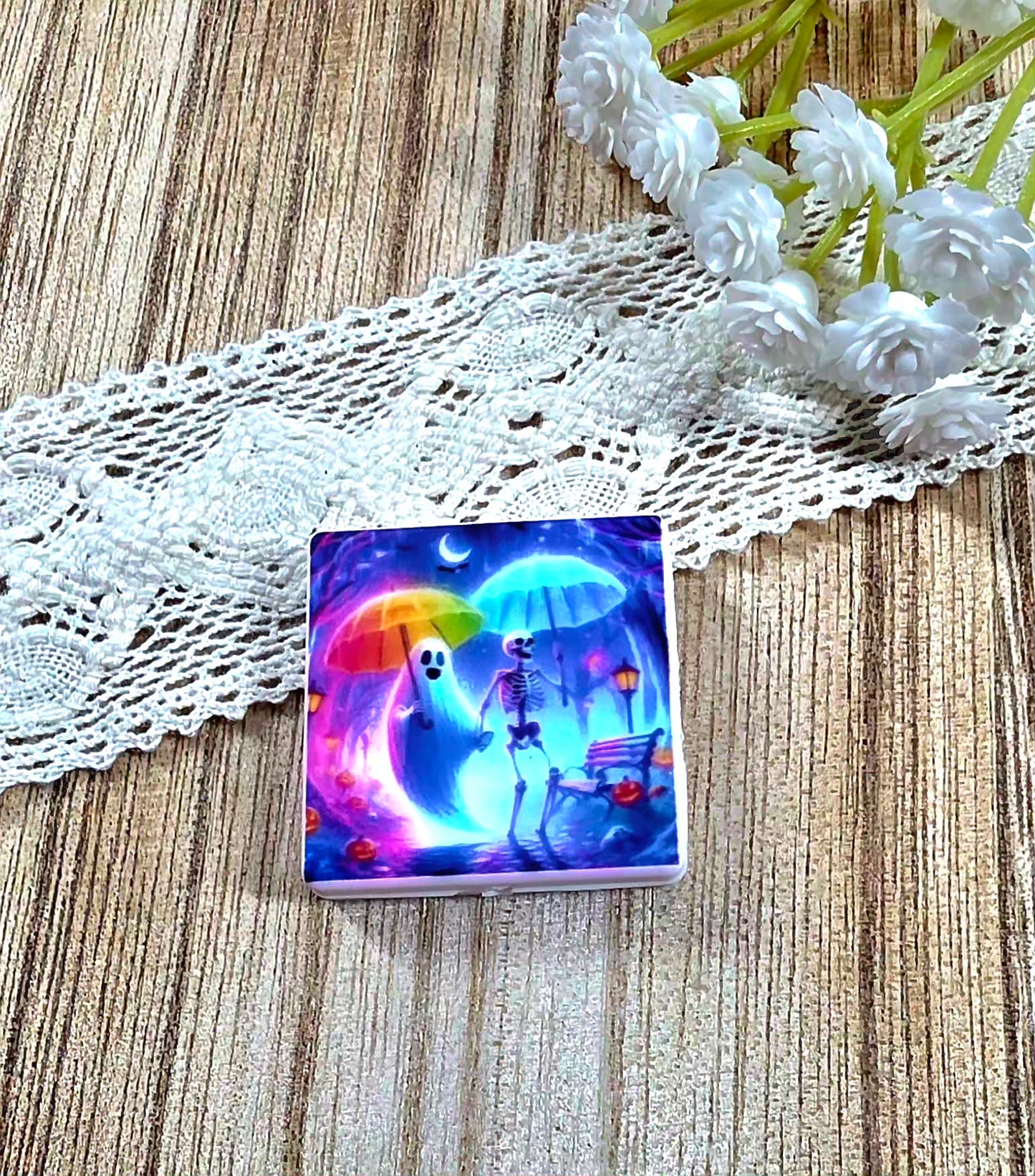 Rainbow Ghost & Skeleton Halloween Silicone Focal Bead