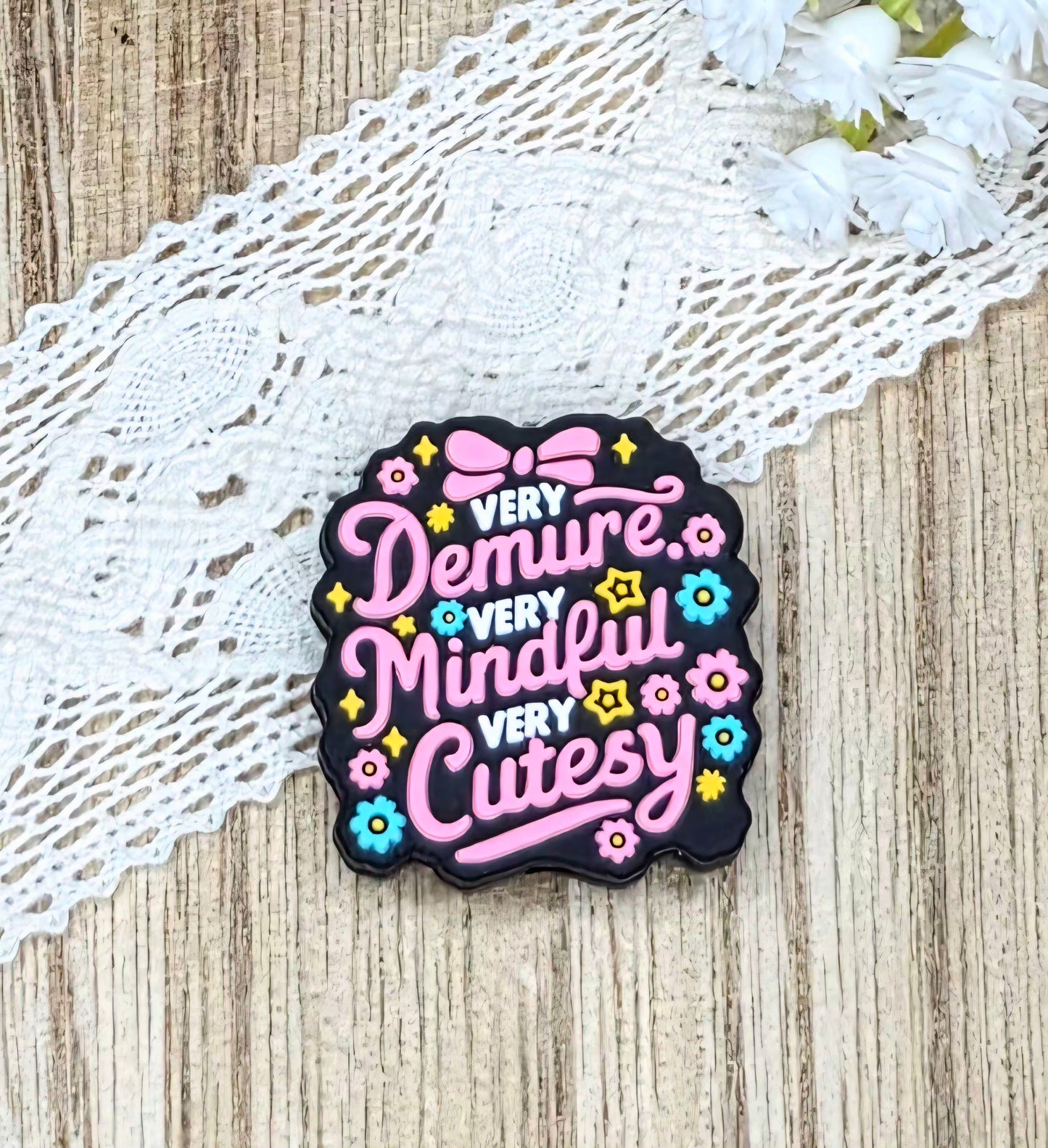 Very Demure Very Mindful Very Cutesy Silicone Focal Bead | Viral Quote DIY Craft Supply