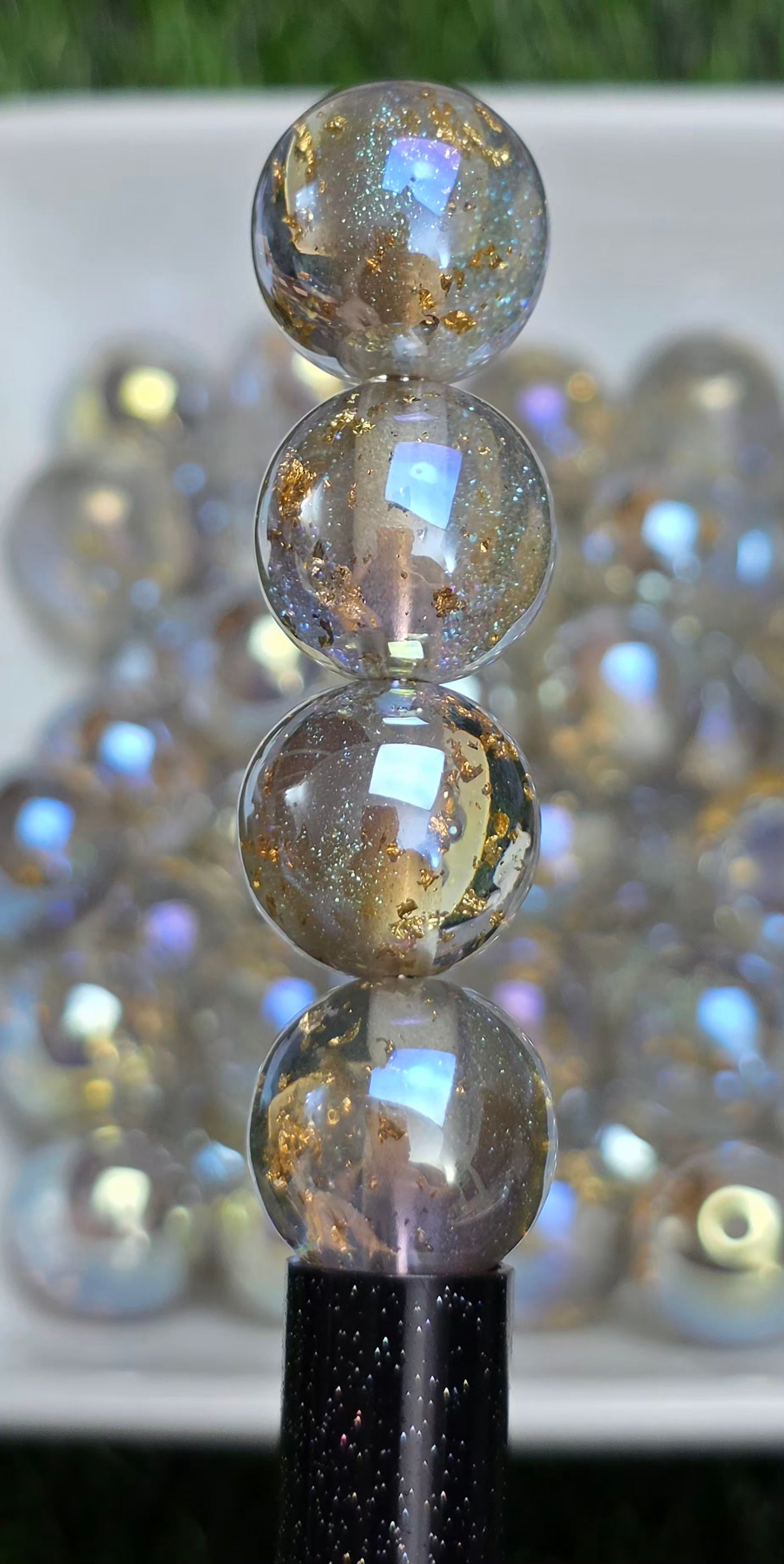 Gray Gold Foil Iridescent Acrylic Beads – 16mm – 10 Pack