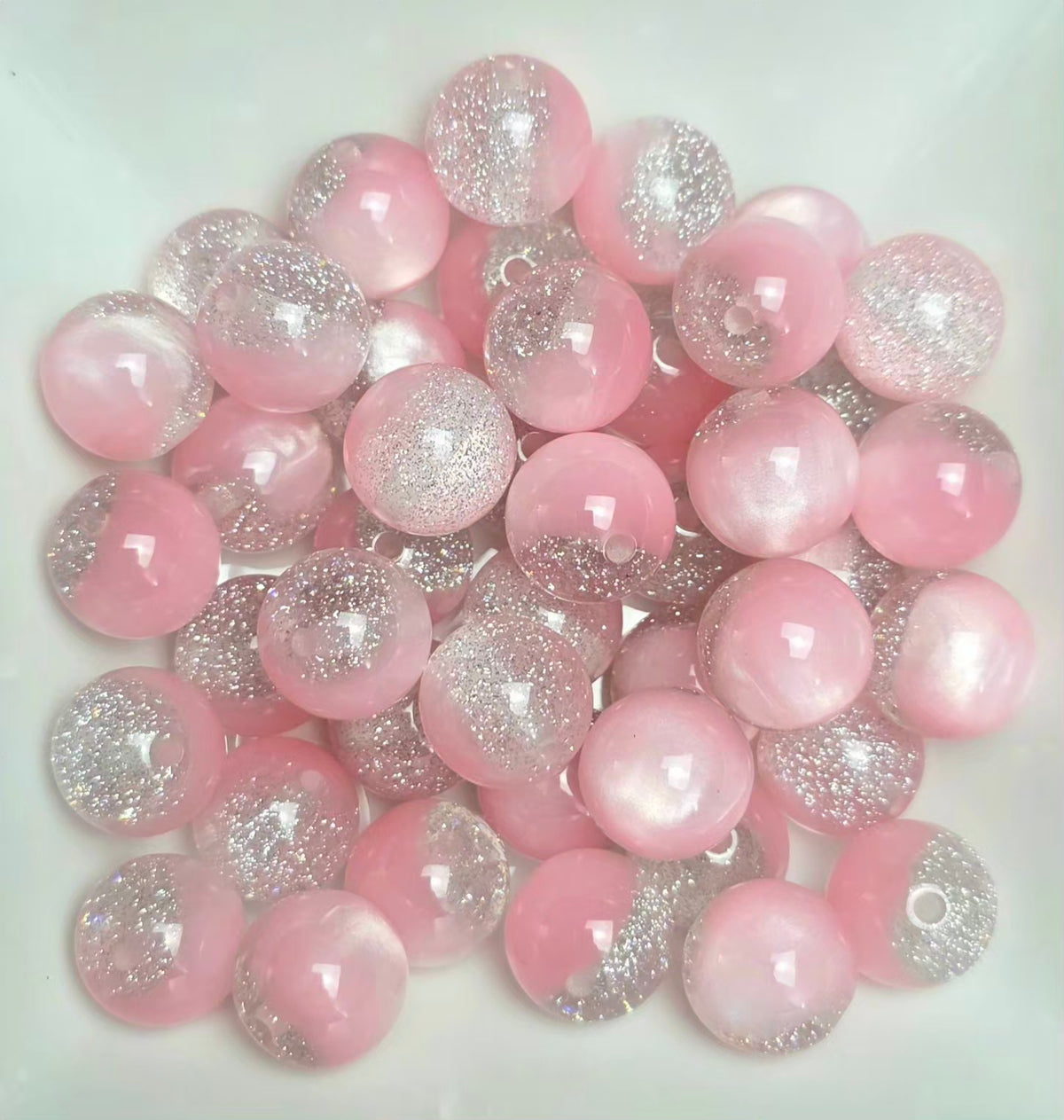 Light Pink & Silver Glitter Cat Eye Acrylic Beads – 16mm – 5 Pack