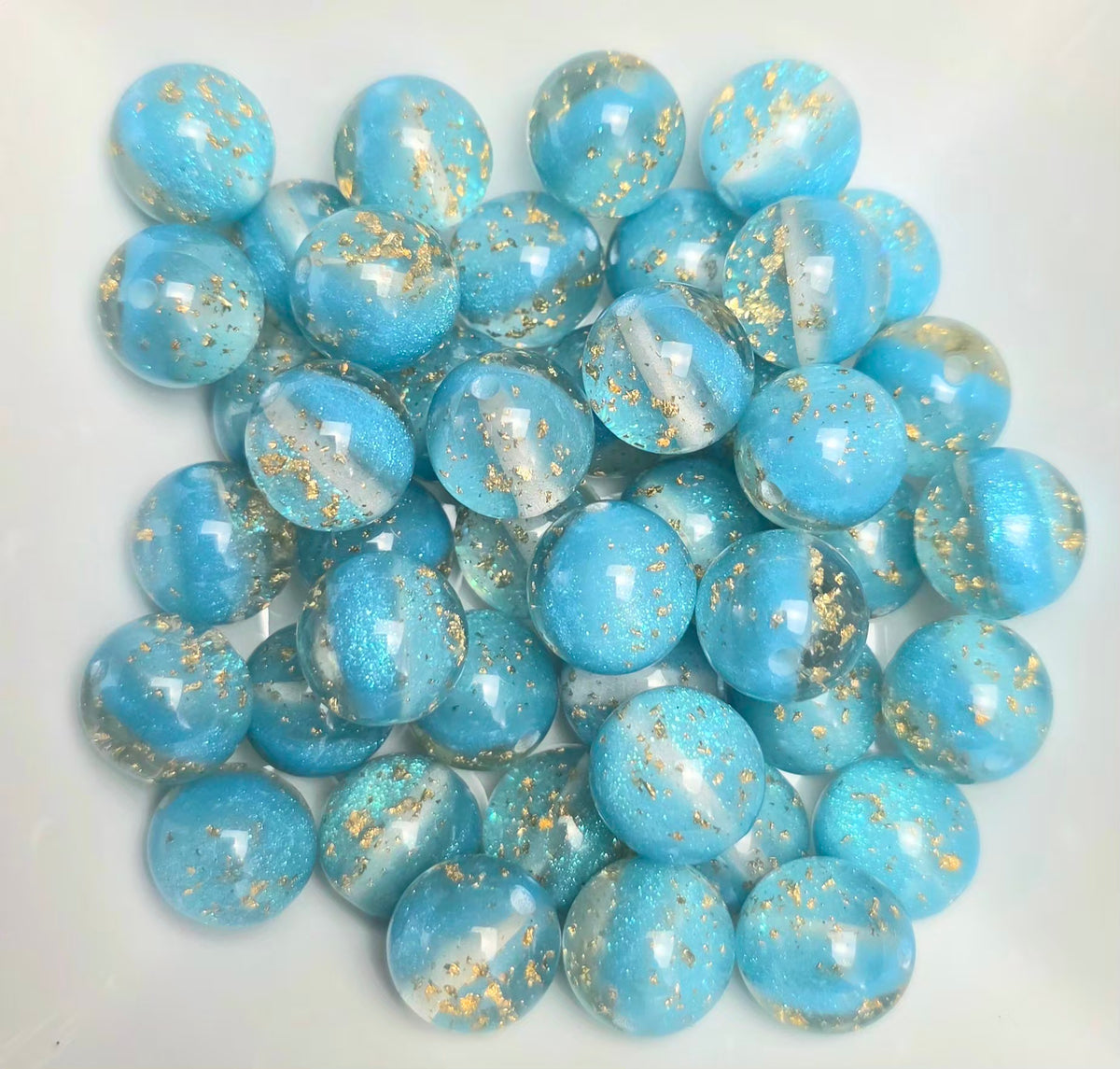 Blue Glitter & Gold Foil Acrylic Beads – 16mm – 5 Pack
