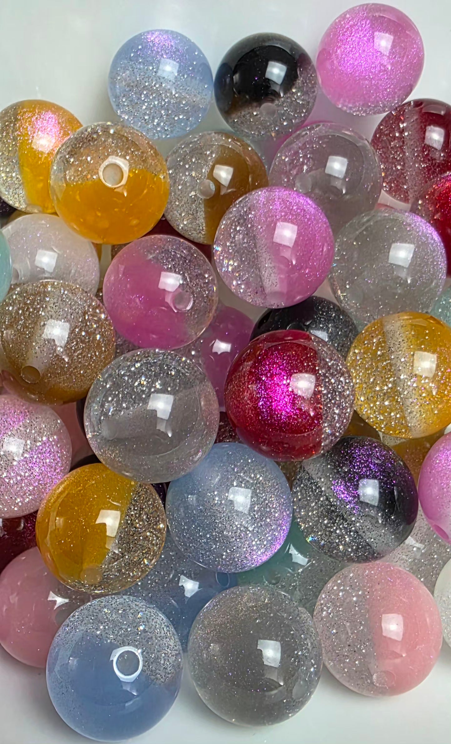 Multicolor Half Glitter Acrylic Bead Mix – 16mm – 10 Pack