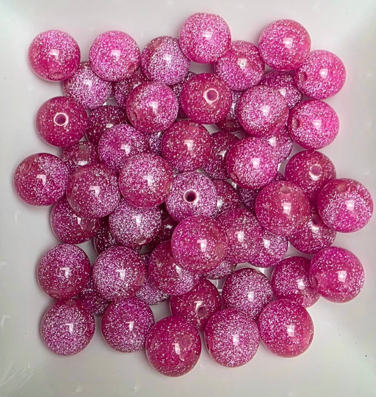 Pink Glitter Acrylic Beads – 16mm – 5 Pack