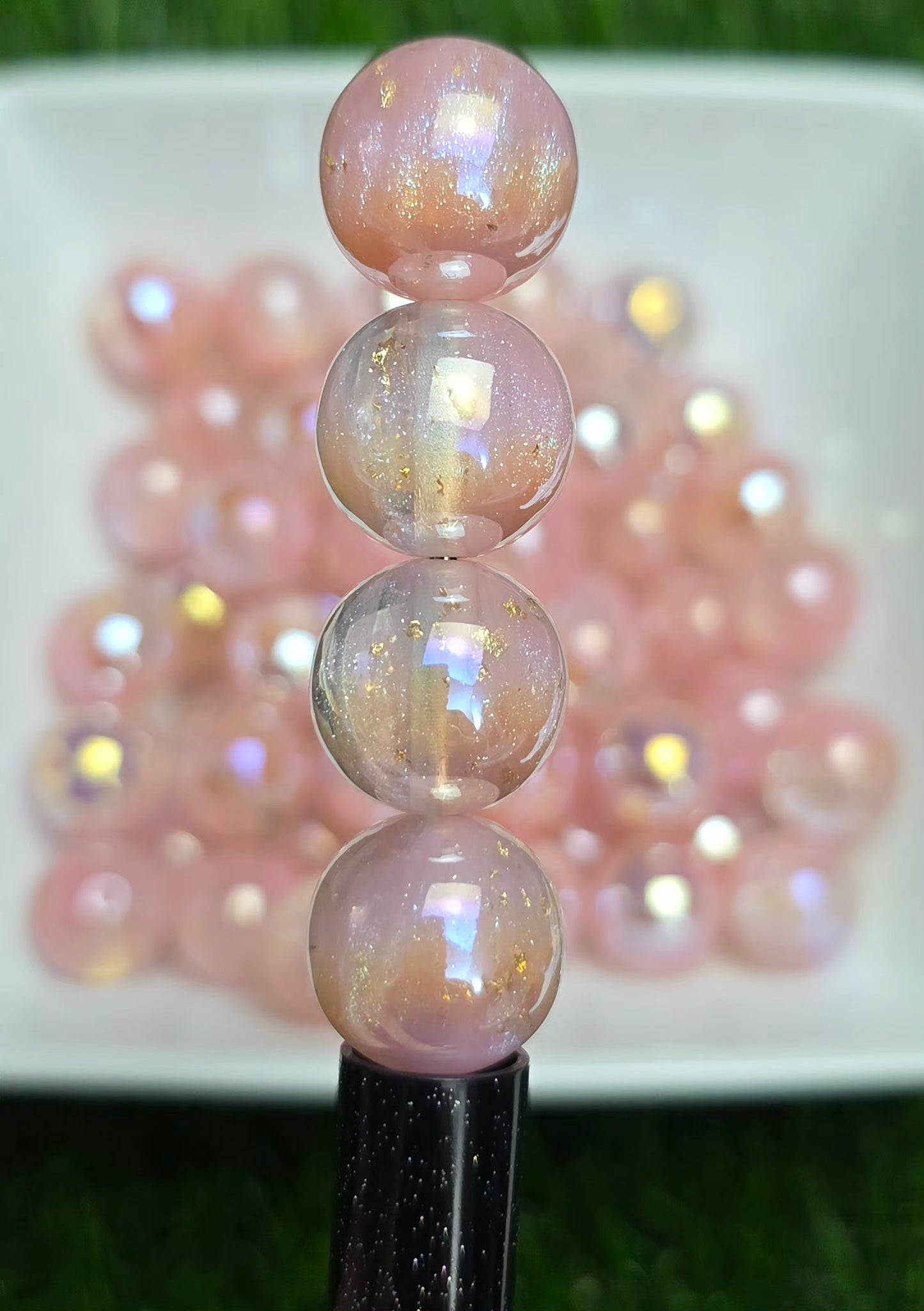 Blush Pink Gold Foil Iridescent Acrylic Beads – 16mm – 10 Pack