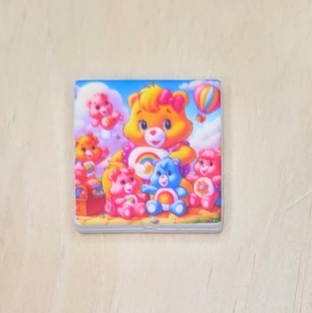 Cute bear family printed silicone focal bead A212B