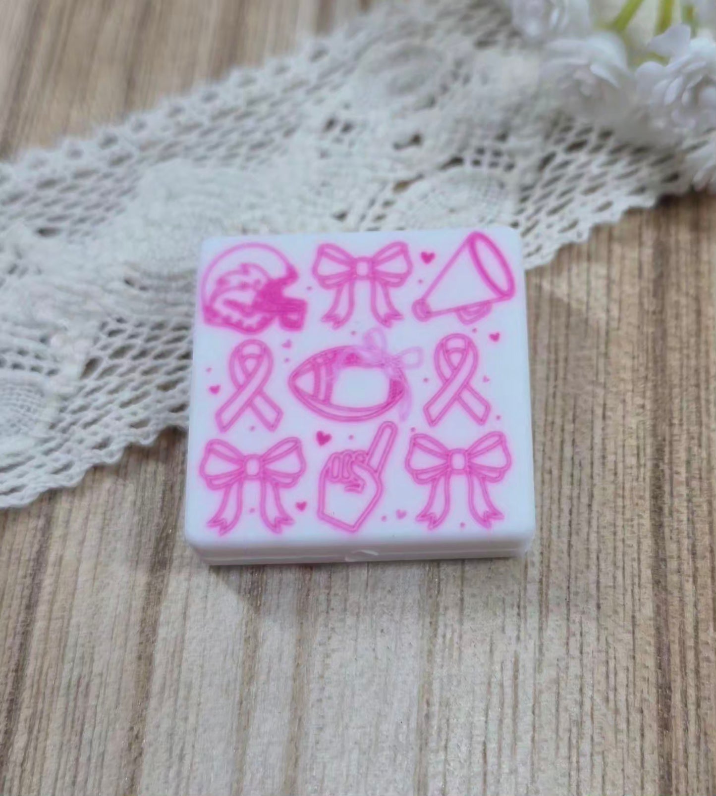 Pink Football Awareness Silicone Focal Bead ā Coquette Sports Design