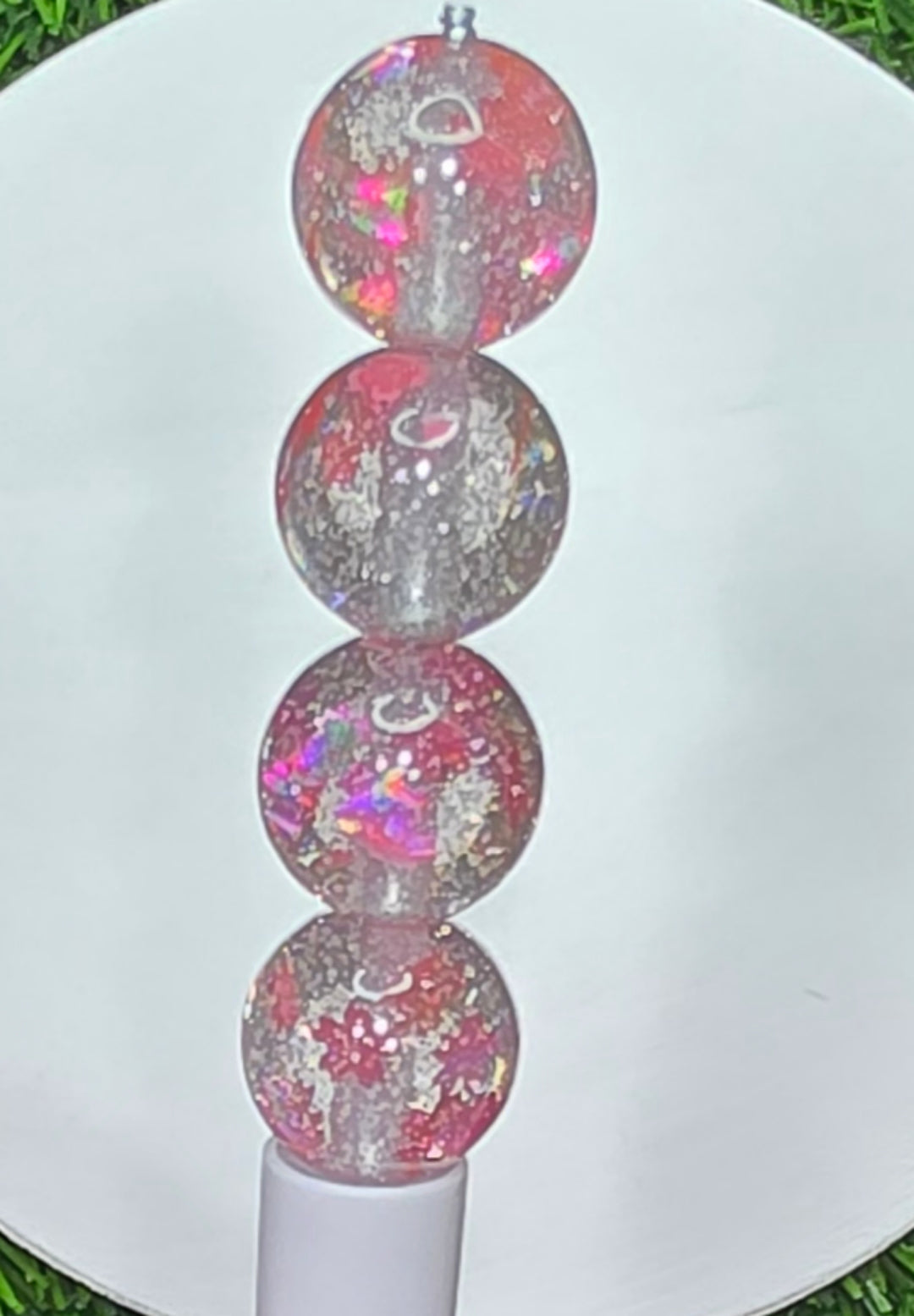 16mm acrylic glitter beads with pink confetti flowers