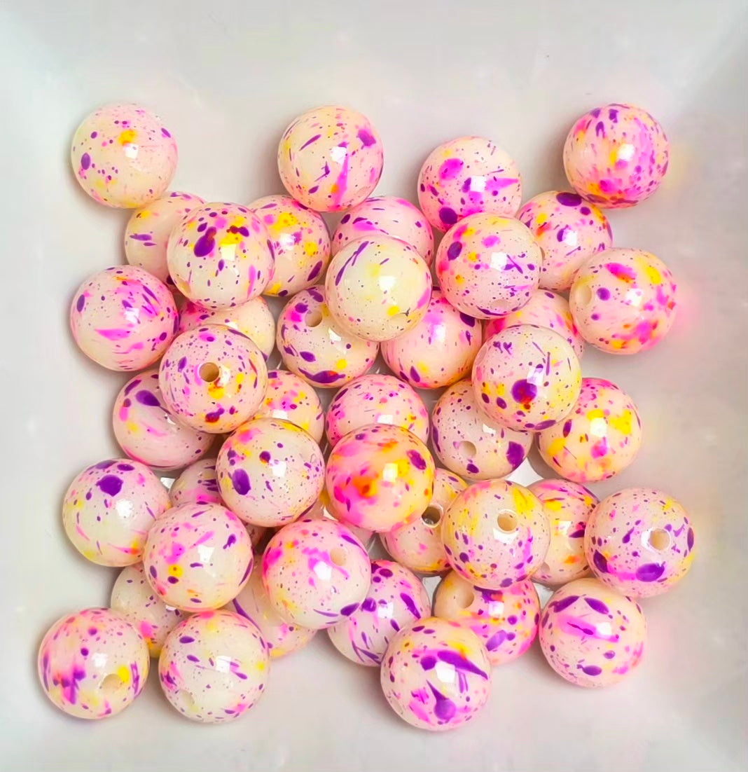 Pink, Purple & Yellow Splatter Acrylic Beads – 16mm - 5 Pack