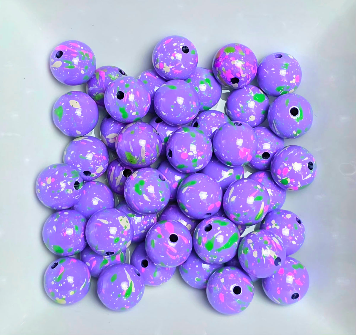 Purple Multicolor Splatter Acrylic Beads – 16mm - 5 Pack