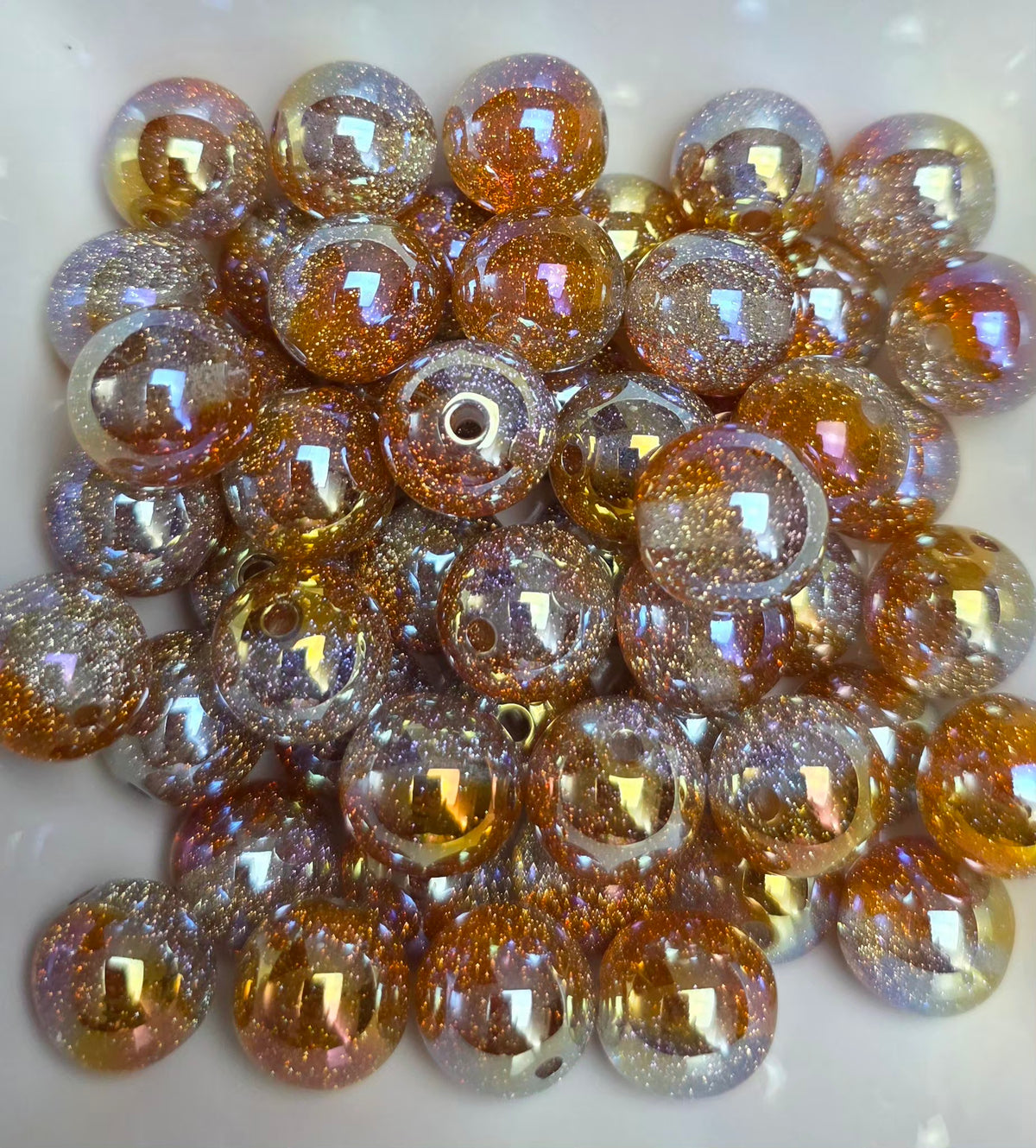 Amber UV Coated Glitter Acrylic Beads – 16mm – 5 Pack