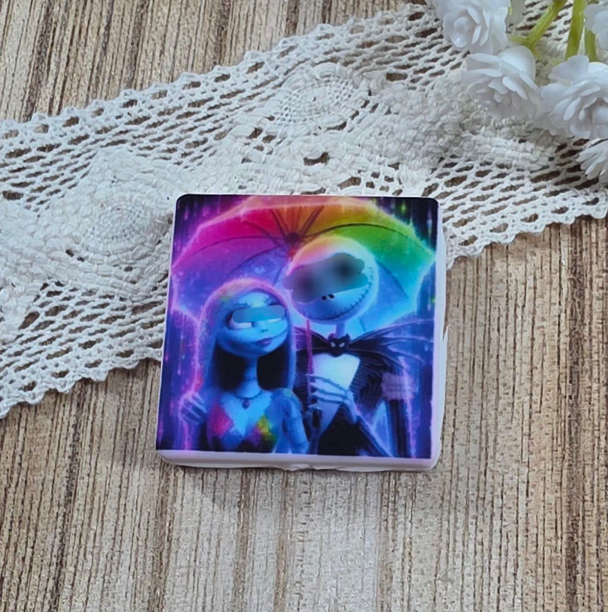 Rainbow Halloween Skeleton Couple Silicone Focal Bead