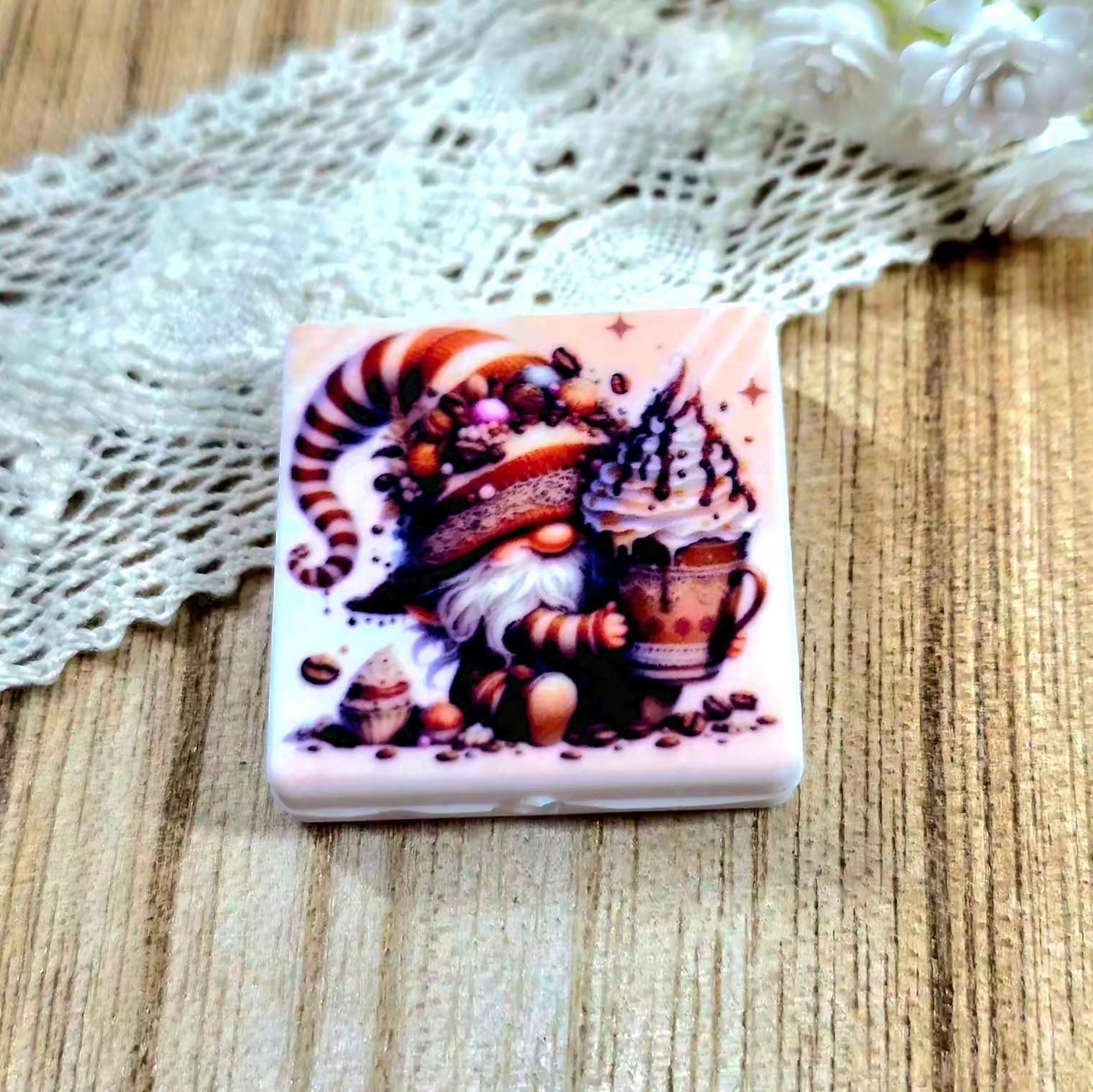 Coffee Gnome Silicone Focal Bead – Cozy Fall Coffee Design