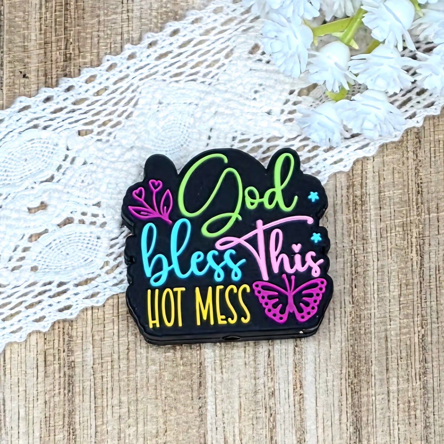God Bless This Hot Mess Silicone Focal Bead | Funny Christian DIY Craft Supply