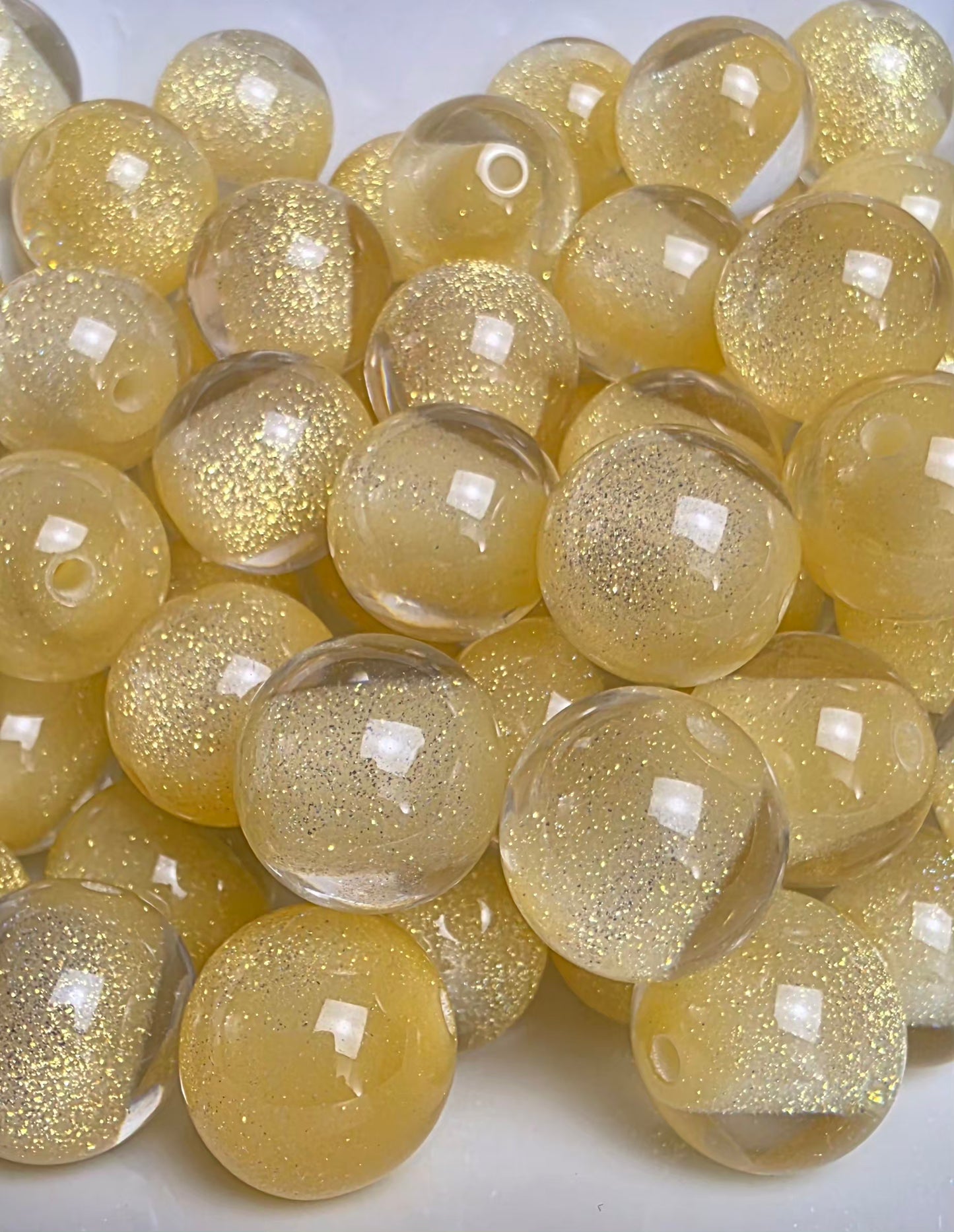 Yellow Glitter Shimmer Acrylic Beads – 16mm – 10 Pack