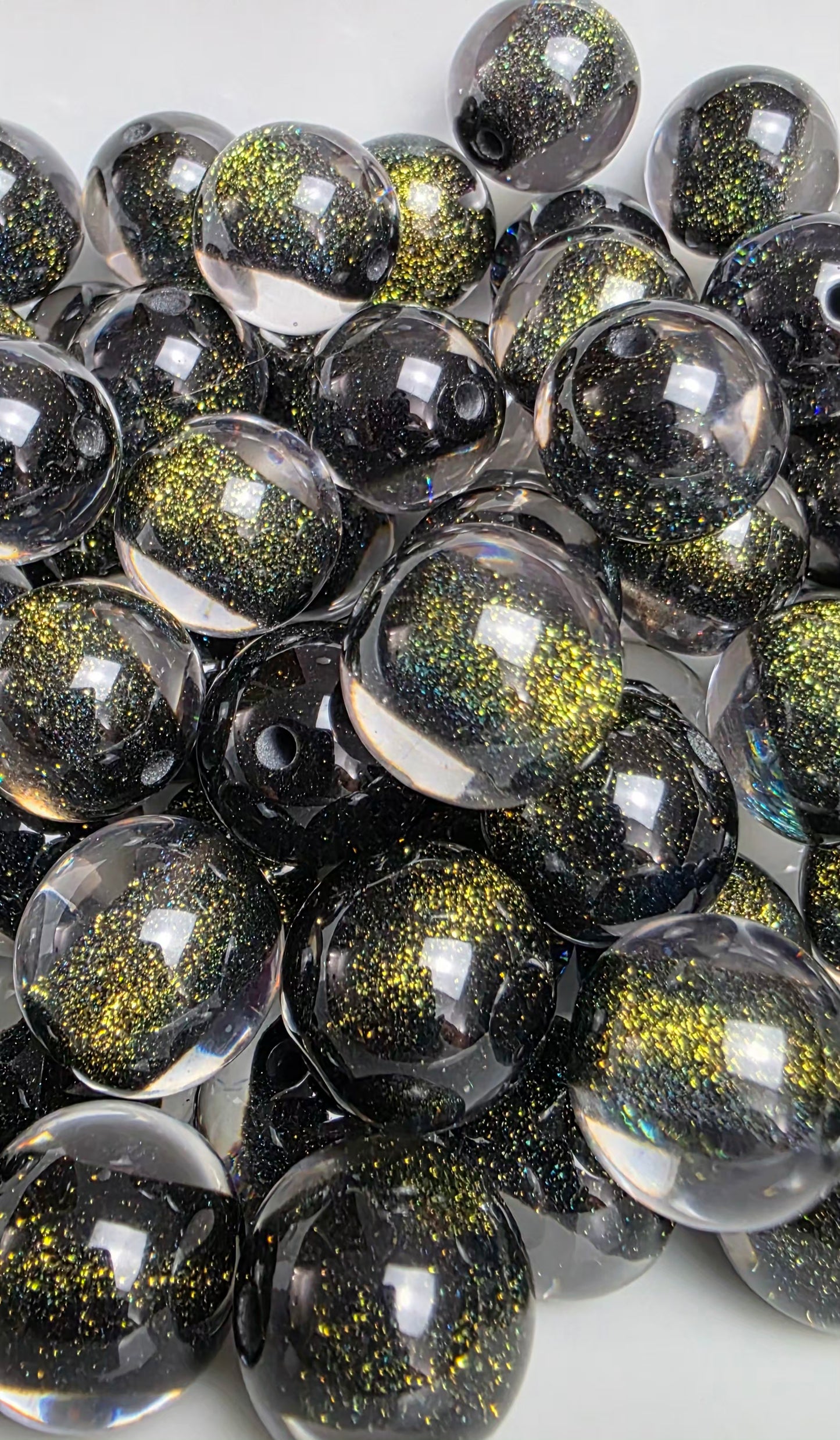 Black Gold-Green Glitter Shimmer Acrylic Beads – 16mm – 10 Pack
