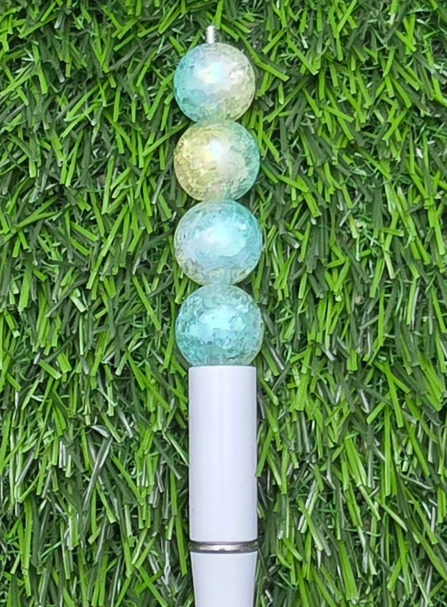 16MM Mint, Lemon & Soft Yellow Iridescent Crackle Acrylic Beads β 5 Piece Pack