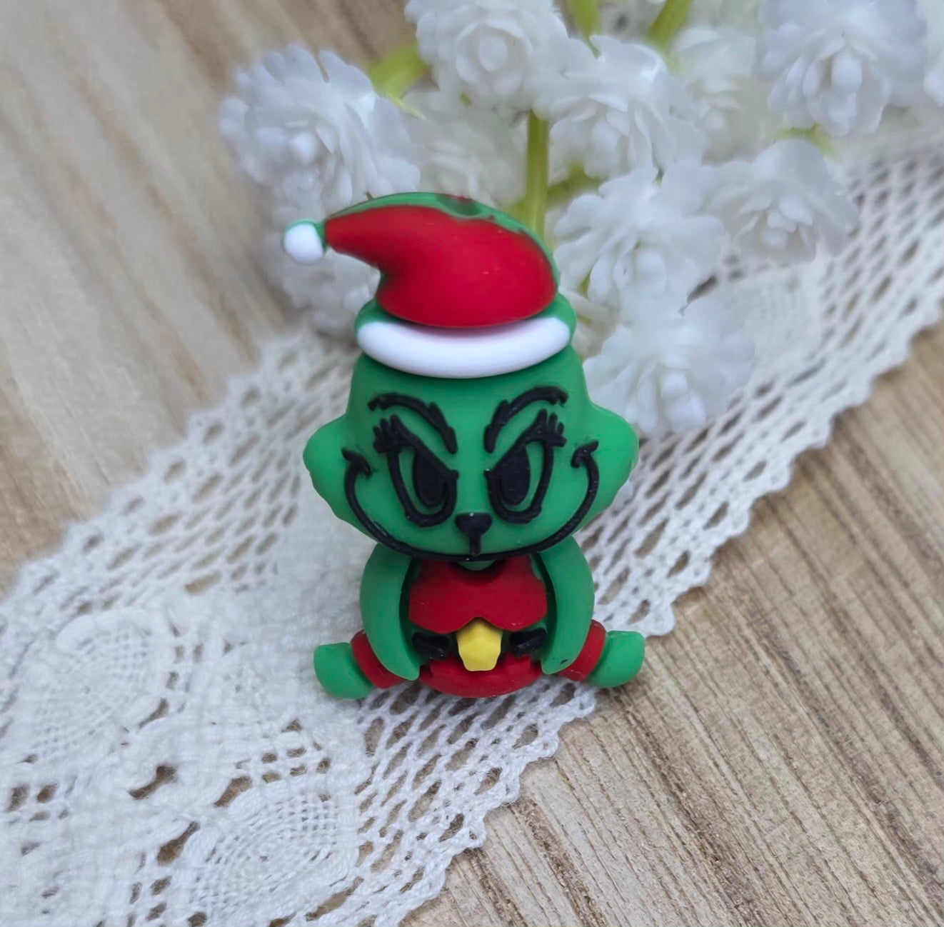 3D Christmas Mean One Inspired Silicone Focal Bead