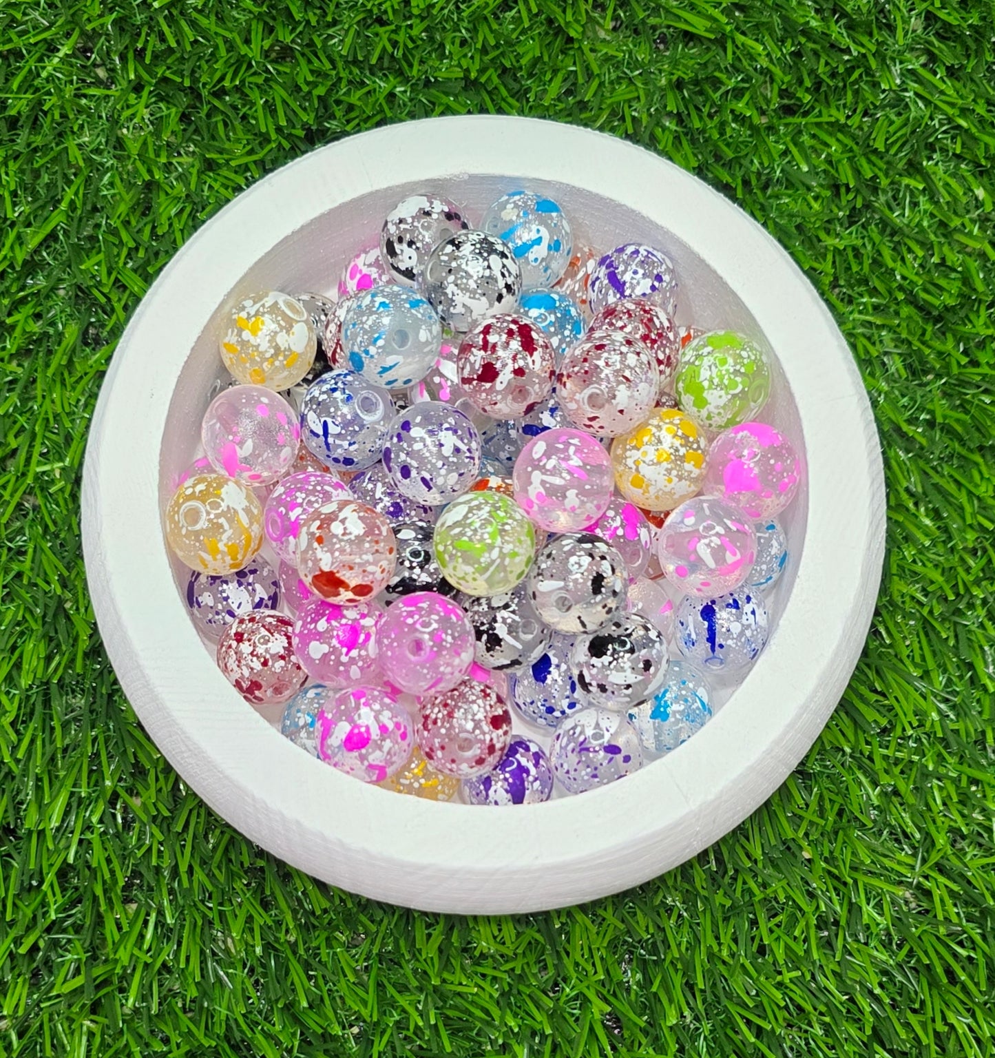 16mm Multicolor Splatter Acrylic Beads – 5 Piece Pack