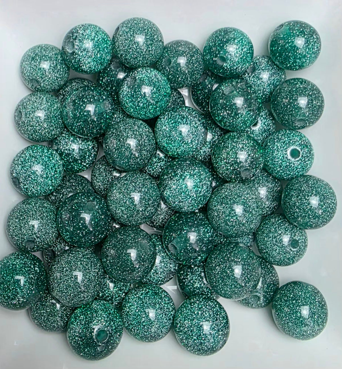 Teal Glitter Acrylic Beads – 16mm – 5 Pack