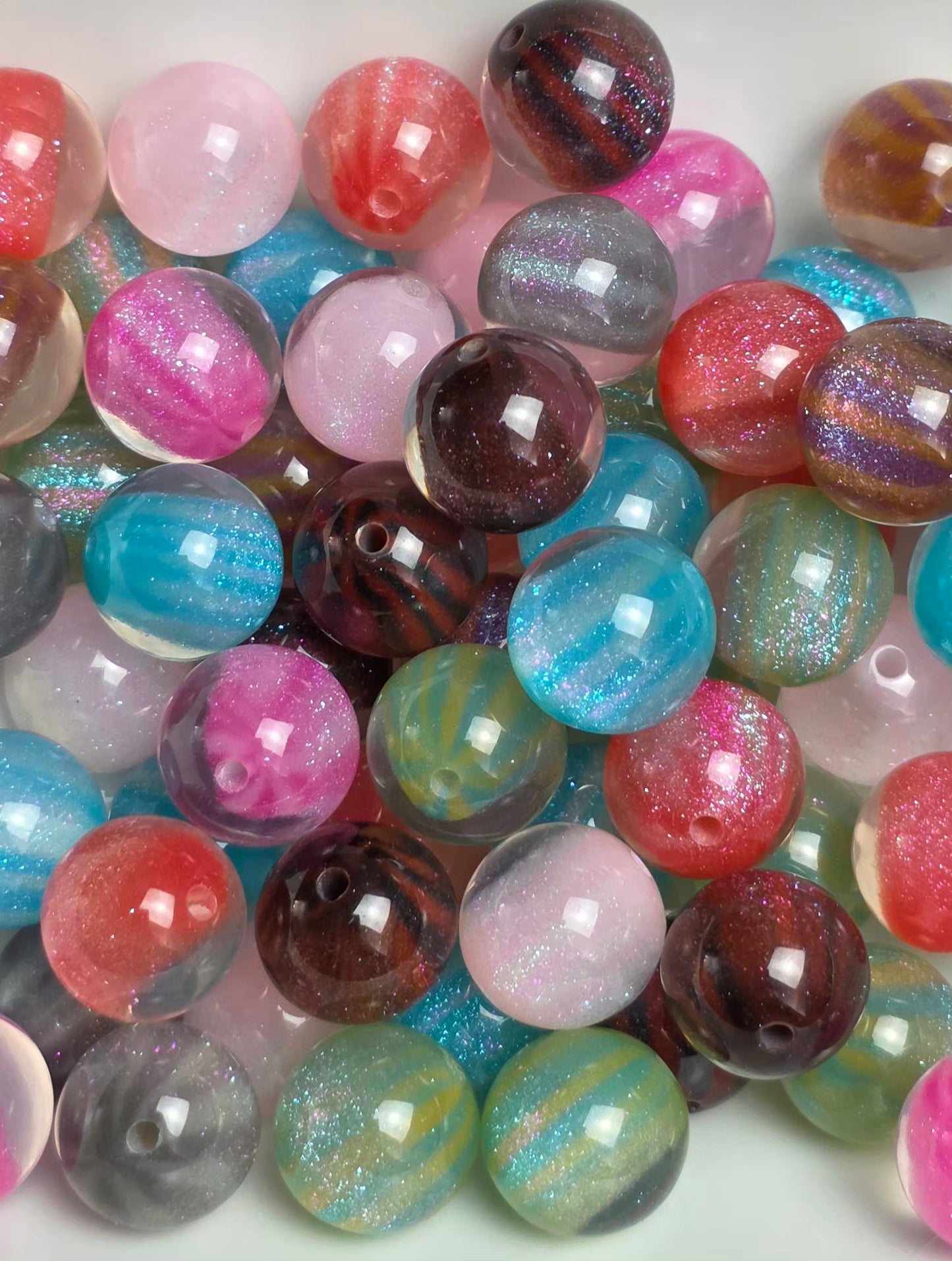 Multicolor Striped Glitter Shimmer Acrylic Bead Mix – 16mm – 10 Pack