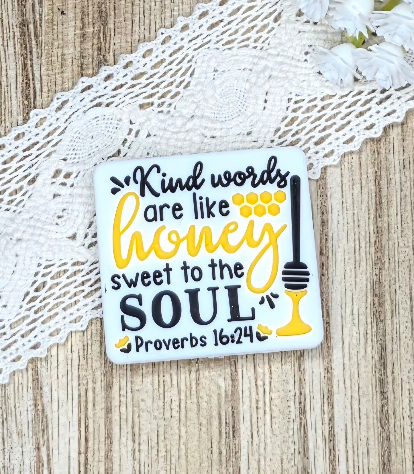 Kind Words Are Like Honey – Proverbs 16:24 Silicone Focal Bead | Christian Bible Verse DIY Craft Supply