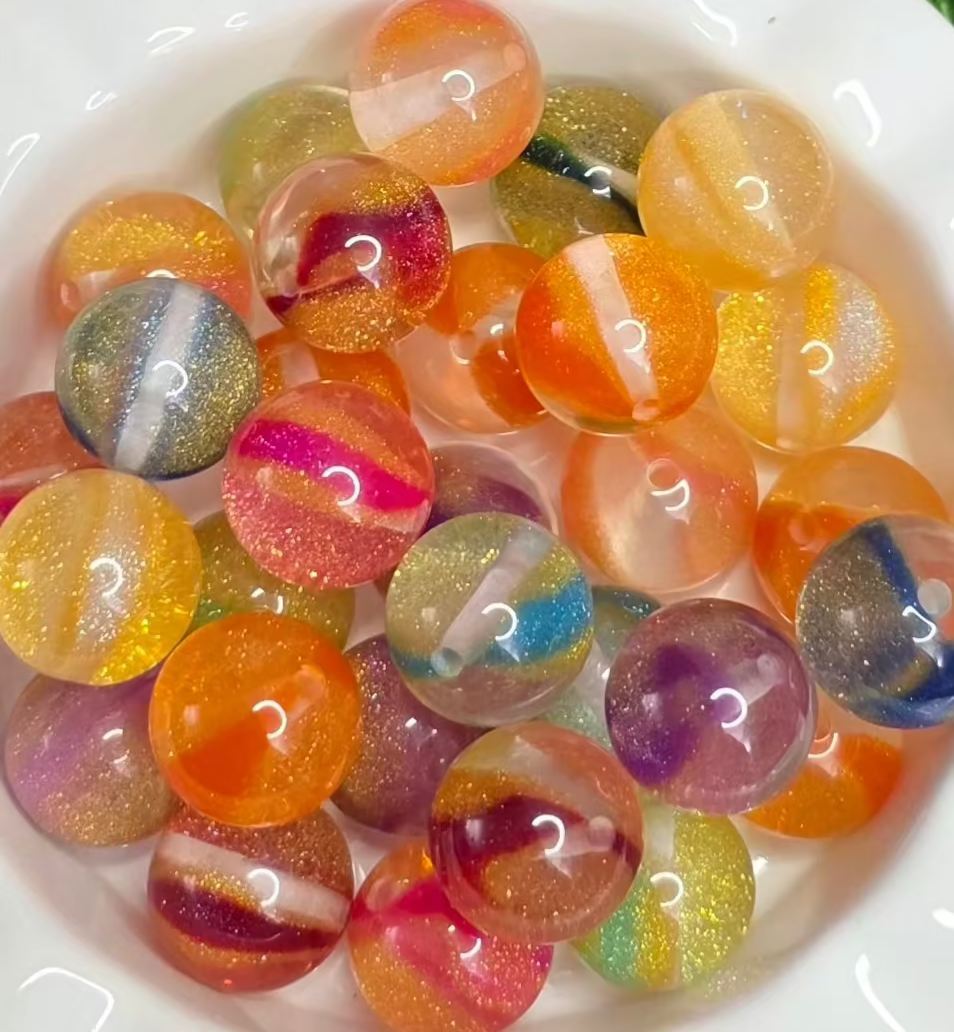 20mm Cosmic Swirl Gold Glitter Acrylic Beads – 4 Pack