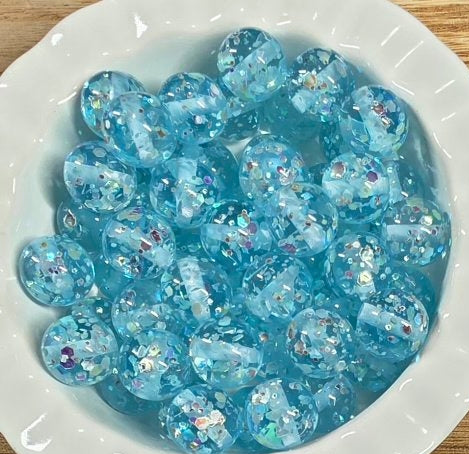 16mm Glow-in-the-Dark Light Blue Glitter Beads | Pack of 6