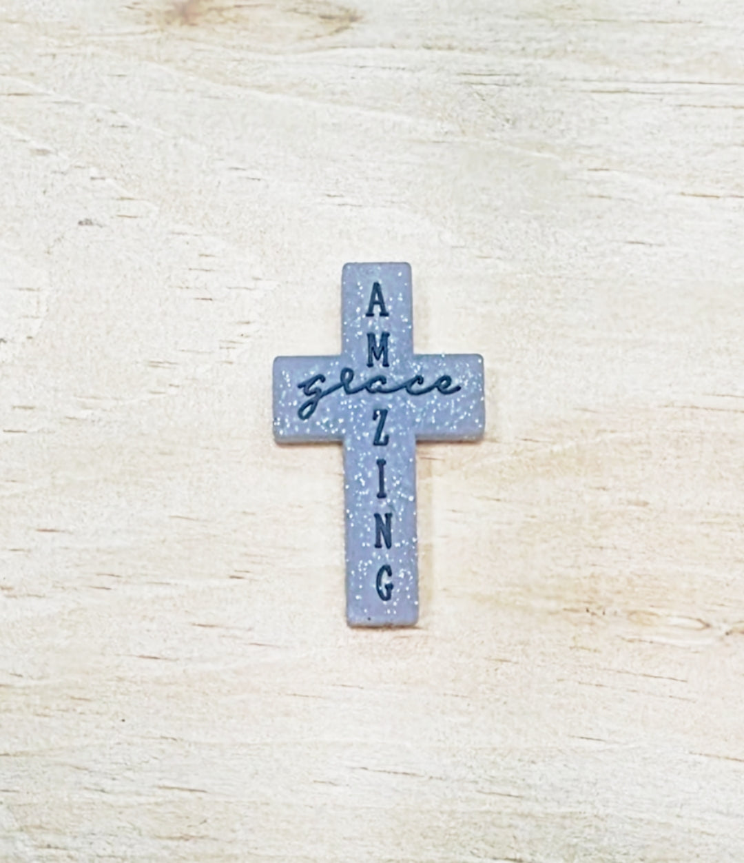 Amazing Grace glitter cross silicone focal bead A207
