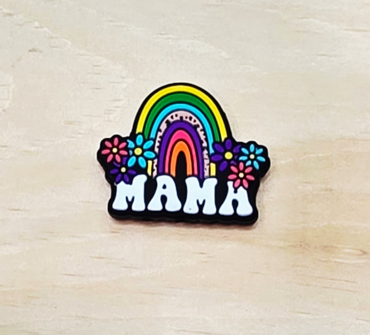 Mama rainbow and flowers silicone focal bead A261