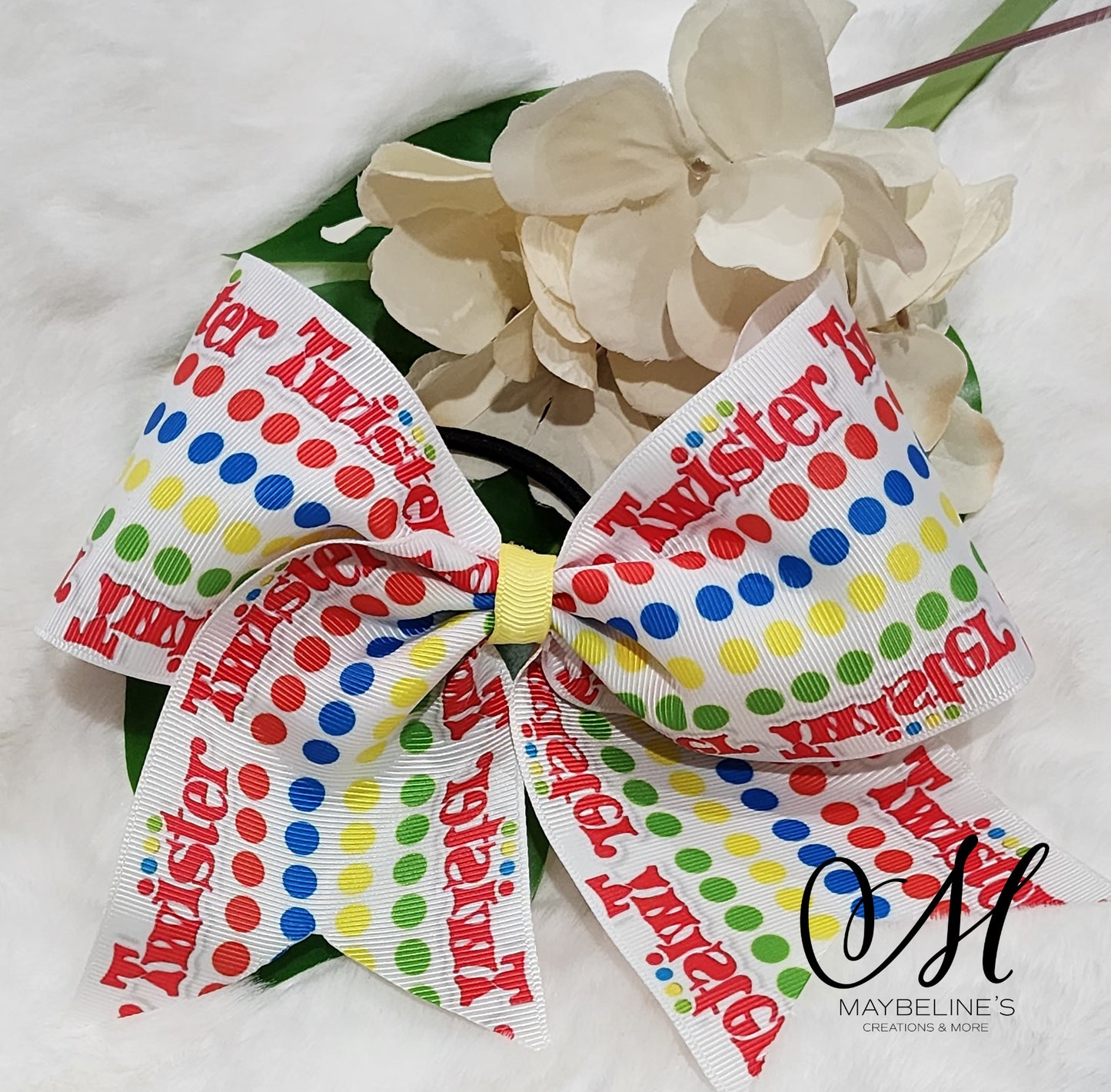 8" Game board Cheer bow with elastic hair tie