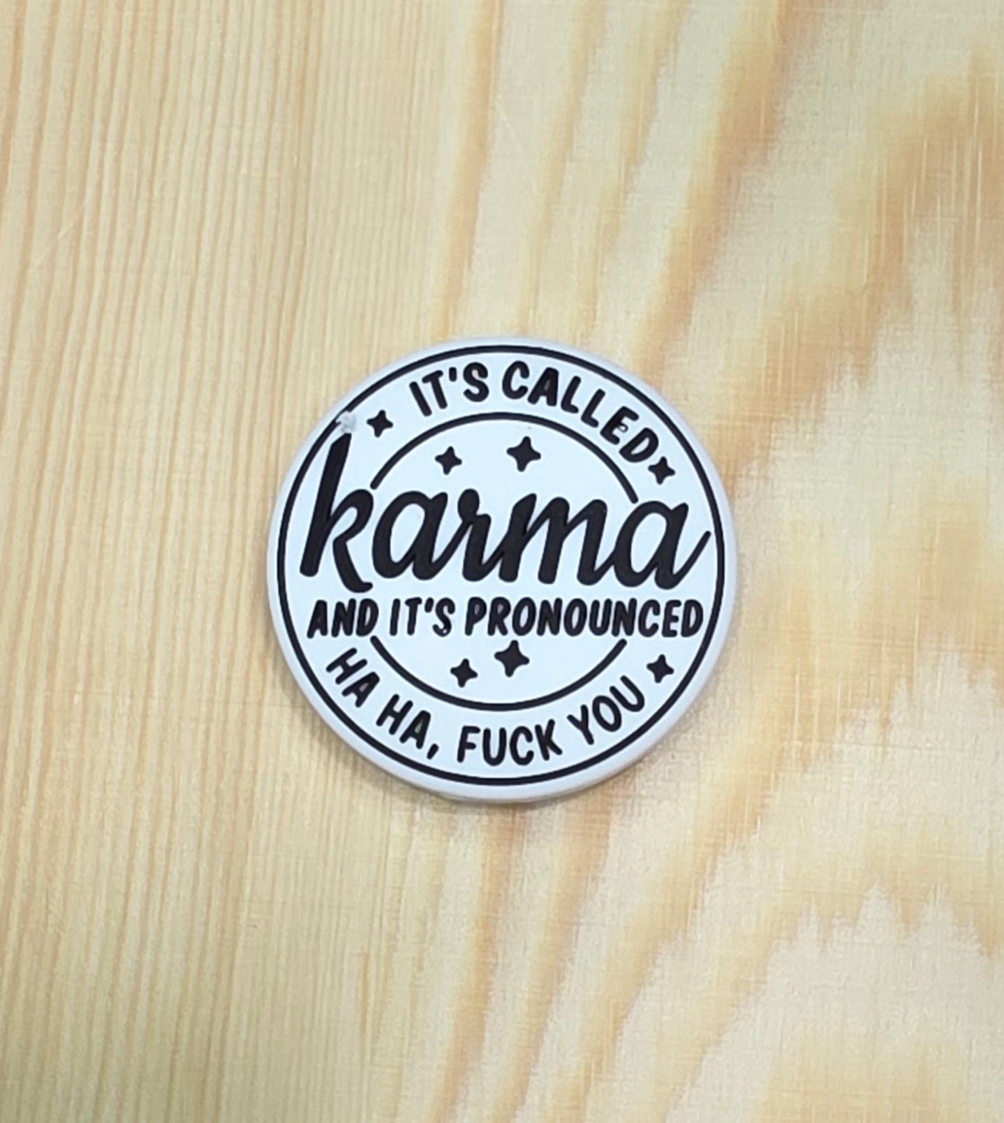 It's called Karma and it's pronounced ha ha F you silicone focal bead - A136