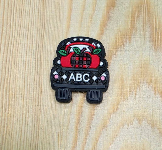 ABC truck apple silicone focal bead - school silicone focal bead - A181A