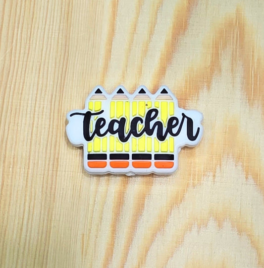 Teacher pencils silicone focal bead - A176c