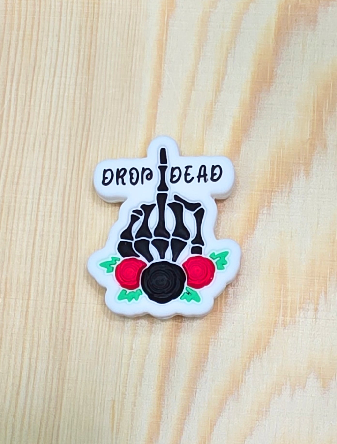 Drop dead silicone focal bead - skull hand and roses silicone focal bead - A154A