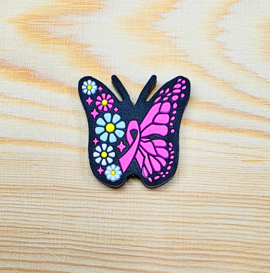 Butterfly pink ribbon awareness silicone focal bead - A168