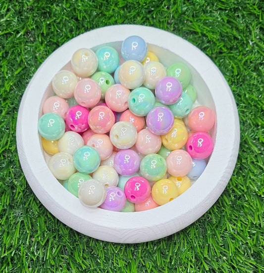 UV finish pastel color 16mm acrylic beads 6pcs randomly packed