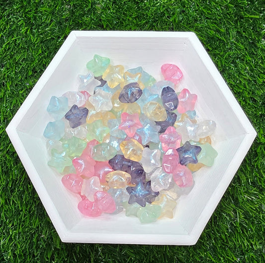 Glow in the dark glitter acrylic star beads. 8pcs randomly packed
