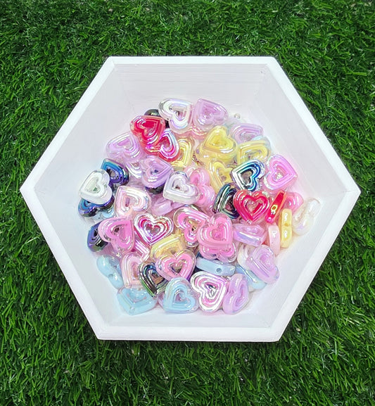 Double layer acrylic heart beads. Multicolor acrylic hearts. 8 pack randomly mixed