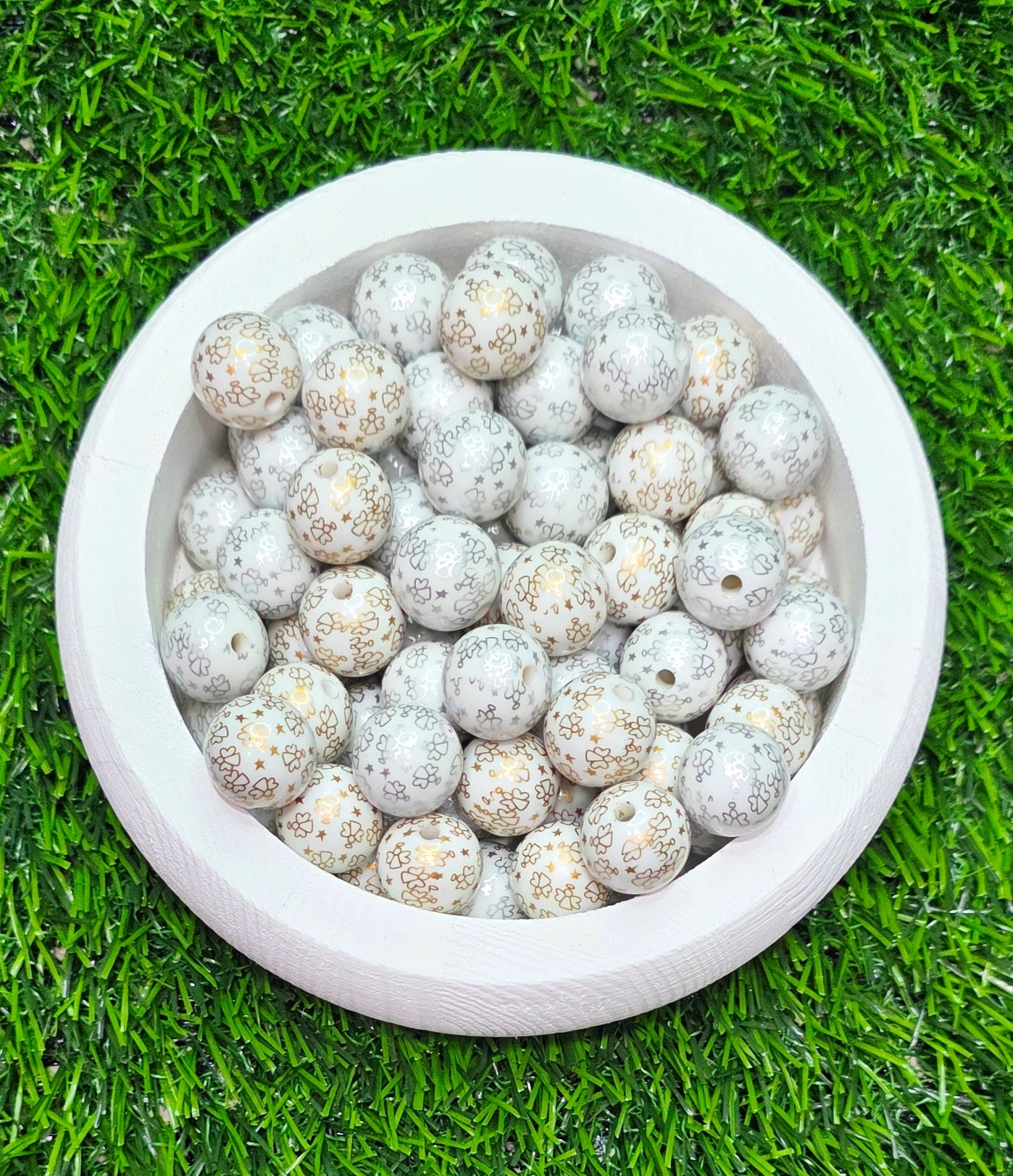 Mixed 16mm silver and gold angel printed acrylic beads,  6pcs randomly packed