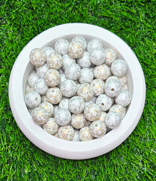 Mixed 16mm silver and gold angel printed acrylic beads,  6pcs randomly packed